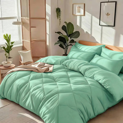 Cooling Comforter Set 2/3 Pcs – Soft Fluffy Microfiber Lightweight Breathable Quilt, Rhombus Grid Solid Color Bedding for All Seasons, Twin Queen King – Multiple Colors Available