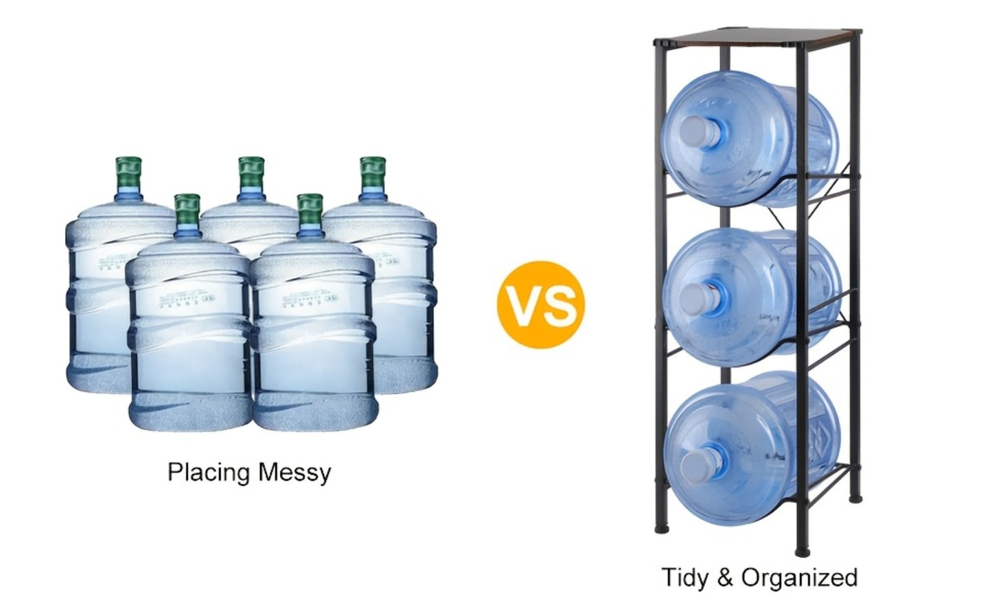 Water Jug Holder 5 Gallon 3-Tier Standing Shelf | Water Bottle Rack Organizer for Kitchen Office Living Room