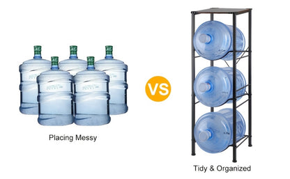 Water Jug Holder 5 Gallon 3-Tier Standing Shelf | Water Bottle Rack Organizer for Kitchen Office Living Room