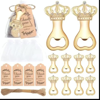 Crown Bottle Opener Wedding Favors 10 Sets 31pcs - Rose Gold Party Gift for Guests with Organza Bag Thank You Tag Twine for Bridal Shower Birthday Baby Shower Bar Kitchen