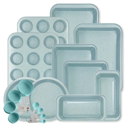 Nonstick Baking Pan Set 2 to 18pcs Carbon Steel Round Square Cake Pan Muffin Pan Bread Pan Cookie Sheet Pizza Pan Wire Rack Whisk Spatula Measuring Spoon Complete Bakeware Set