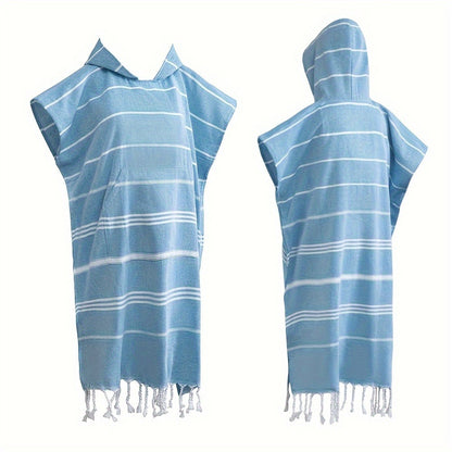 Hooded Beach Poncho Turkish Cotton Quick Dry Sandproof - Wearable Surf Changing Towel Lightweight Thin Bathrobe | S & L | Blue Green Purple Pink Gray | Swimming Diving Surfing Beach Essentials