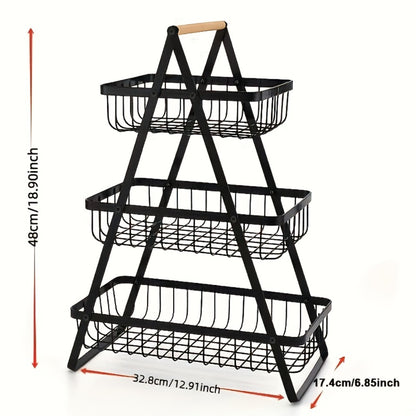 Metal Wire Bathroom Storage Basket with Wooden Handle Multi-Tier Countertop Organizer Detachable Fruit Basket Kitchen Pantry Bedroom Desk Organization