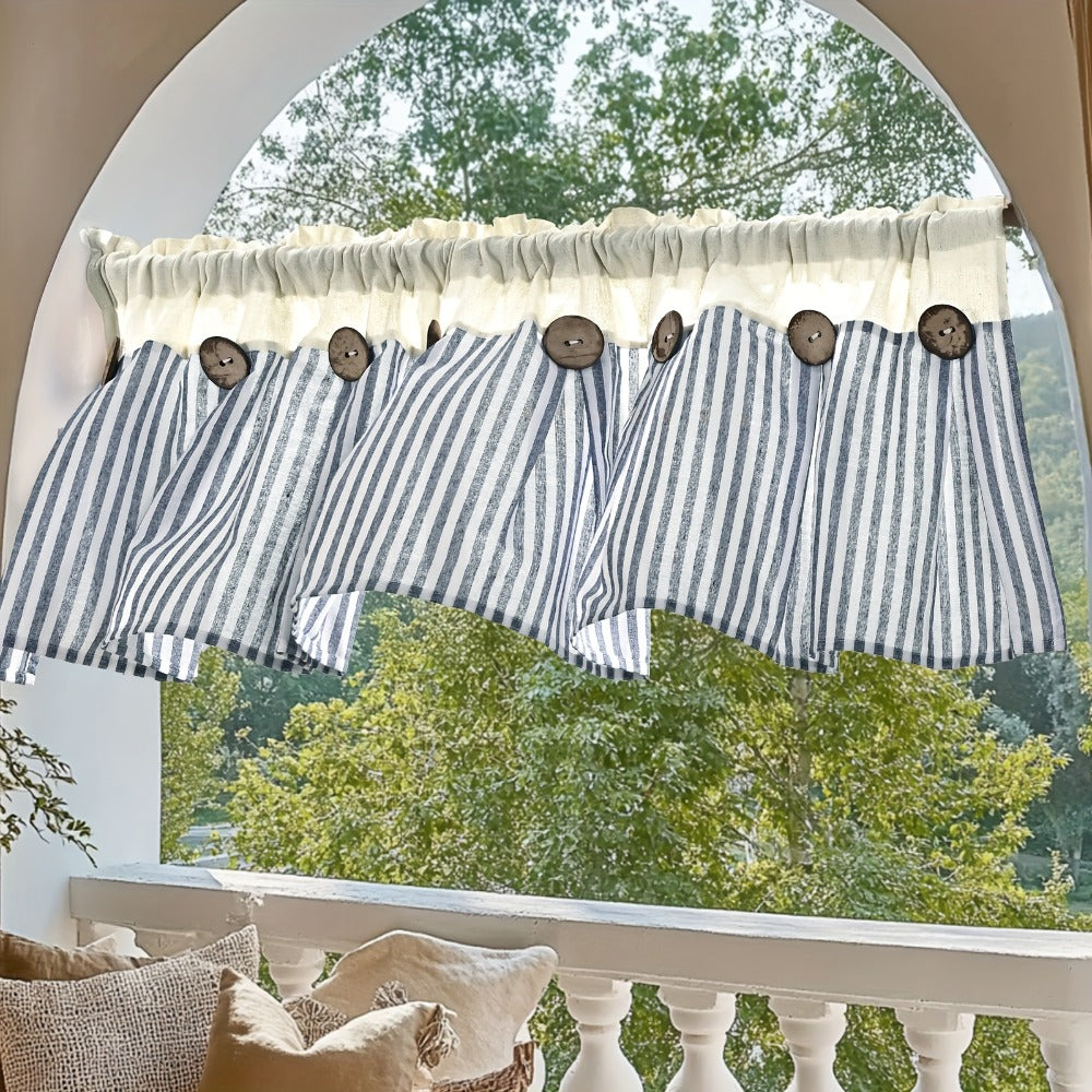 Semi Sheer Curtains Bohemian Linen Cotton Patchwork Grommet Top Window Drapes for Bedroom Living Room Kitchen Bathroom Cafe - Boho Country Cottage Style 4 Seasons 1 or 2 Panels