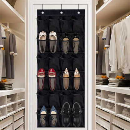 Over Door Shoe Organizer 24 Large Mesh Pockets – Foldable Breathable Hanging Storage Rack, Durable Fabric Closet Hanger for Shoes & Accessories, Space-Saving Door Organization
