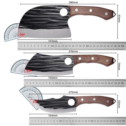 Viking Hand-Forged Butcher Knife Set – High Carbon Steel Meat Cleaver, Boning & Carving Knife, Vegetable Knife for BBQ & Camping, with Carrying Case