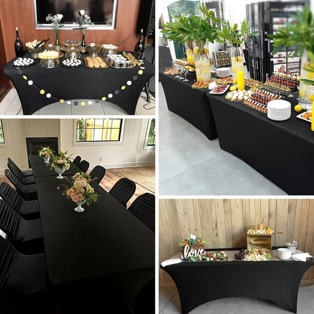 Spandex Tablecloth 6 Foot Rectangular Stretch Table Cover for Parties Weddings Banquets – Wrinkle-Free Full Coverage Fitted Table Cloth for Events