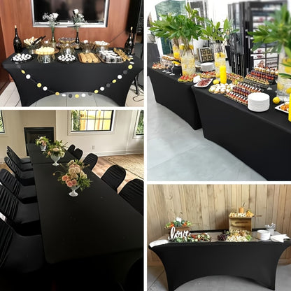 Spandex Tablecloth 6 Foot Rectangular Stretch Table Cover for Parties Weddings Banquets – Wrinkle-Free Full Coverage Fitted Table Cloth for Events