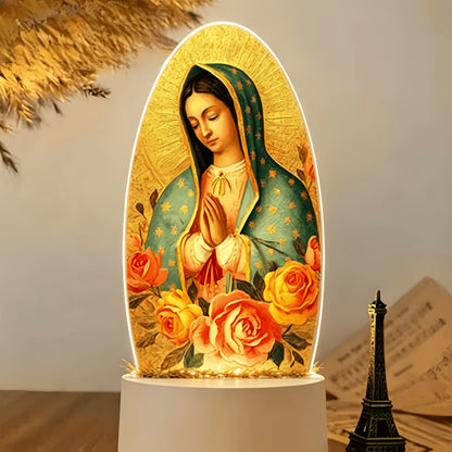 Guadalupe Prayer Light with Warm White LED & Switch Control - Virgin Mary Night Light for Christian Home Decor Baptism Worship Prayer Room Spiritual Gift New Home