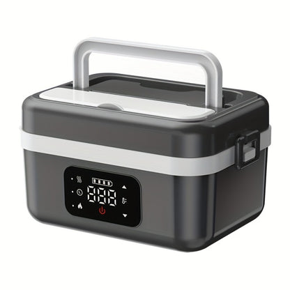 Self Heating Lunch Box Battery Powered 8000mAh - 60W Portable Electric Food Warmer with Smart Timer 1 Liter Stainless Steel Inner Container for Home Car Office and Truck, Leak Proof with Fork Spoon and Carry Bag, Gift for Men and Women