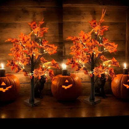 LED Maple Leaf Tree Table Lamp 2 Pack - 21 Inch Battery Powered Artificial Tree Light for Home Room Balcony Thanksgiving Christmas Fall Autumn Decor Indoor Festival Decoration