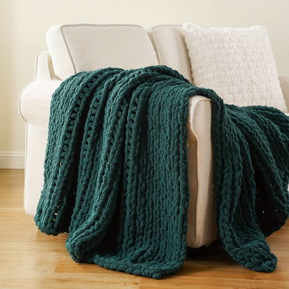 Chunky Chenille Cable Knit Throw Blanket – 350-400gsm Soft Warm Crochet Throw for Sofa, Bed & Couch, Vintage Patchwork, 14 Colors
