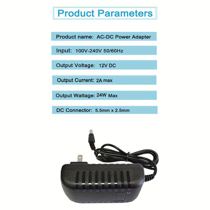12V 2A AC DC Power Supply Adapter 11-in-1 with 10 Tips 100-240V 50-60Hz Universal DC Transformer for LED Light CCTV Camera Router BT Speaker GPS Webcam 4.9ft Cord