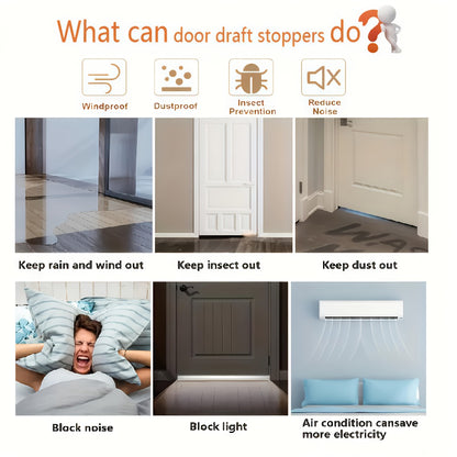 Door Draft Stopper Silicone Under Door Sweep Weather Stripping 39 Inch Strong Adhesive 3-Layer Sound Insulation Noise Blocker Energy Saving Seal for Indoor Outdoor Doors White Black Brown Transparent