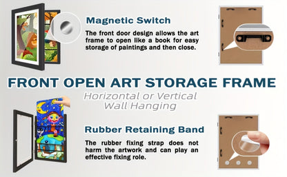 Kids Art Frame Changeable Front-Opening Display – Children Artwork Picture Frame for 8.5x11 & 10x12.5 Drawings, Paintings & School Projects, Perfect Christmas & Holiday Gift, White / Wood / Black, 2/4/8 Pack