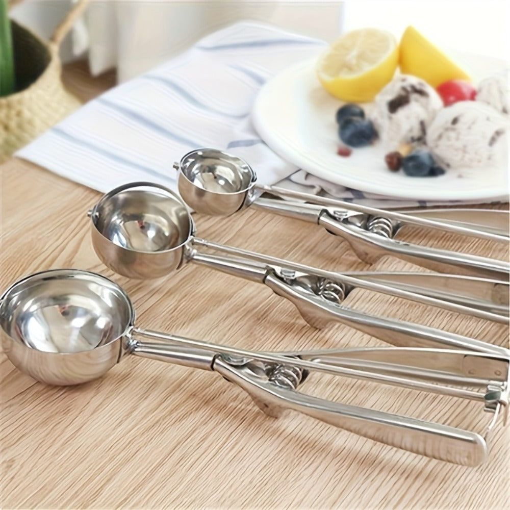 Ice Cream Scoop Set 3pcs Stainless Steel Cookie Scoop Trigger Release Fruit Scoop Watermelon Baller Dough Scoop for DIY Desserts Baking Ice Cream Shops