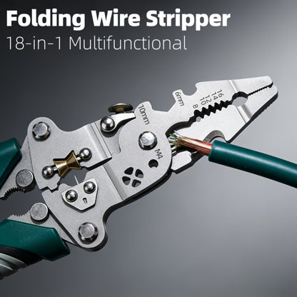 Wire Stripping Pliers 18-in-1 High Carbon Steel Foldable Ergonomic Electrician Tool Wire Stripper Cutter Crimper Puller for Home Electrical DIY Repair