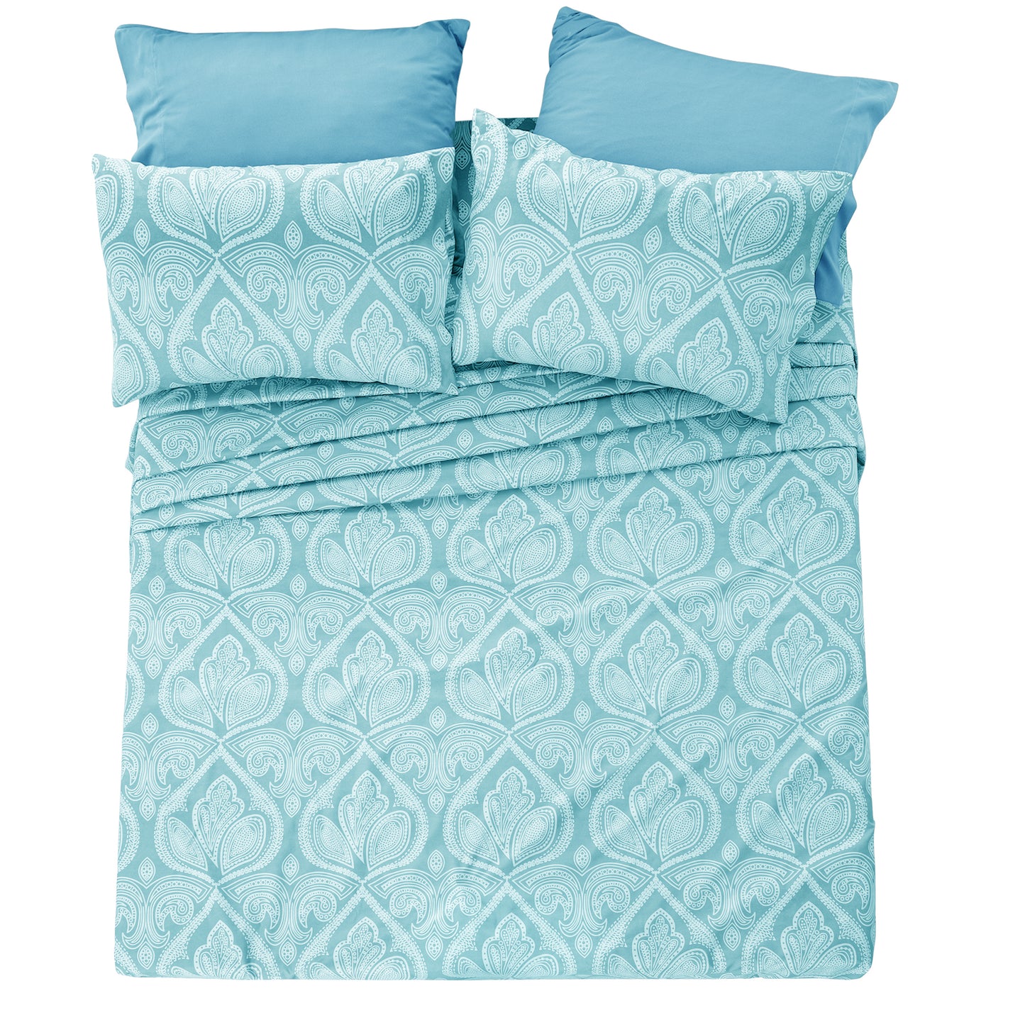 Paisley Bed Sheet Set 6-Piece Soft Brushed Microfiber Deep Pocket Fitted Sheet Wrinkle Free All-Season Comfort