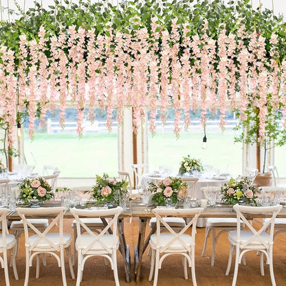 Artificial Wisteria Hanging Flowers 24pcs Fake Wisteria Vine Garland Silk Flower String for Wedding Home Party Backdrop Wall Decor Light Pink