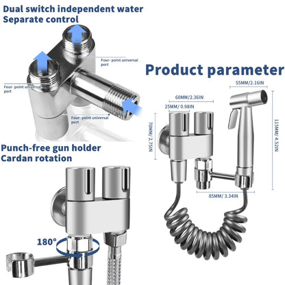 Handheld Bidet Sprayer Kit 6-Piece Wall Mounted Toilet Sprayer Set with Hose & Holder - Adjustable Pressure, Self-Cleaning Personal Hygiene Sprayer for Bathroom, Pet Shower & Toilet Cleaning