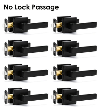 Matte Black Square Door Handle Set – Interior Passage Door Knob for Hall & Closet, Heavy-Duty Left & Right Hand Compatible, Modern Hardware