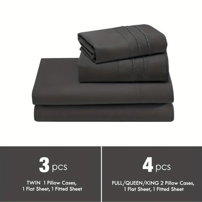 Fitted Sheet Set Deep Pocket | Soft Cooling Breathable Bedding 3-4pcs Fade-Resistant All-Season for Twin Full Queen King – Solid Color Bed Sheets for Dorm Guest Room Everyday Use