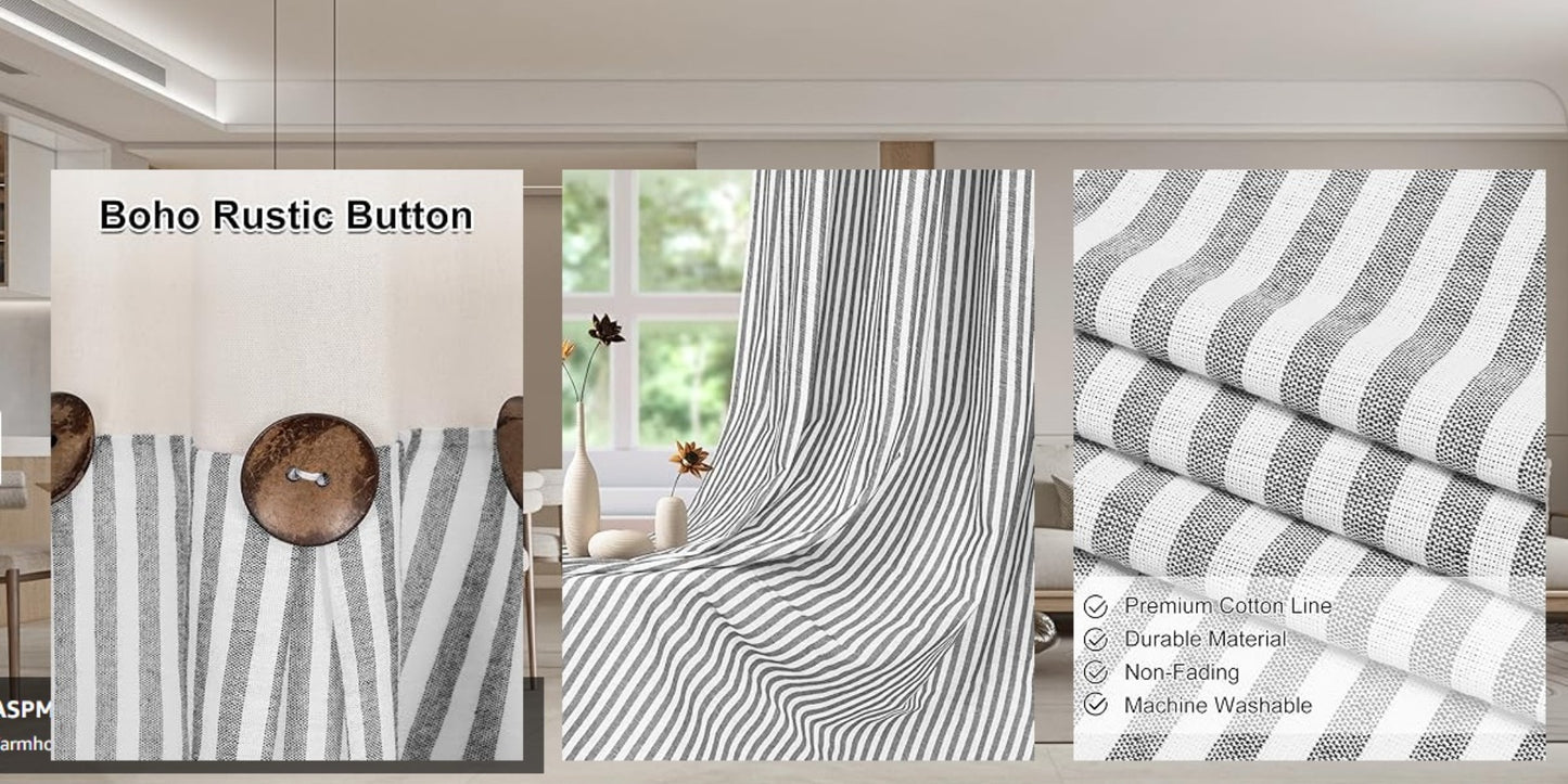 Bohemian Striped Patchwork Curtains, Semi-Sheer Rod Pocket Window Curtains for Bedroom Living Room Kitchen Cafe, Country Cottage Style, 1 or 2 Panels, Multiple Colors & Sizes