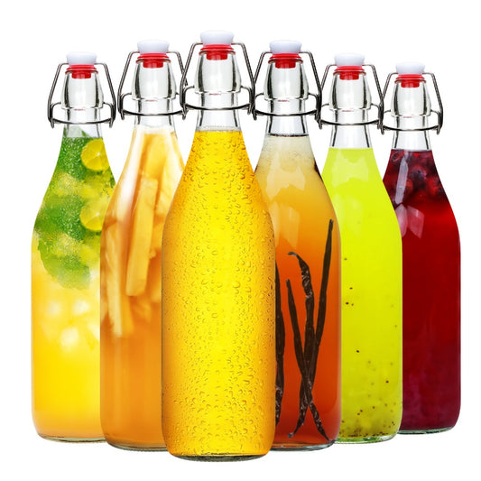 Swing Top Glass Bottles 32oz with Airtight Stopper - Flip Top Brewing Bottles for Kombucha Beer Beverages Oil Vinegar Water Soda - Set of 4 6 8 12 Reusable Glass Bottles with Swing Lid