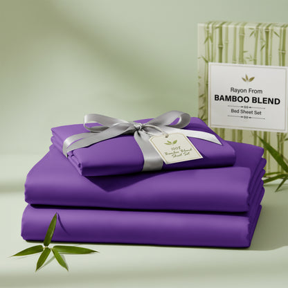 Bamboo Blend Bed Sheet Set 4 Piece 30% Bamboo Viscose 70% Polyester Cooling Deep Pocket 16 Inch Wrinkle-Resistant Moisture-Wicking Twin Full Queen King Cal King