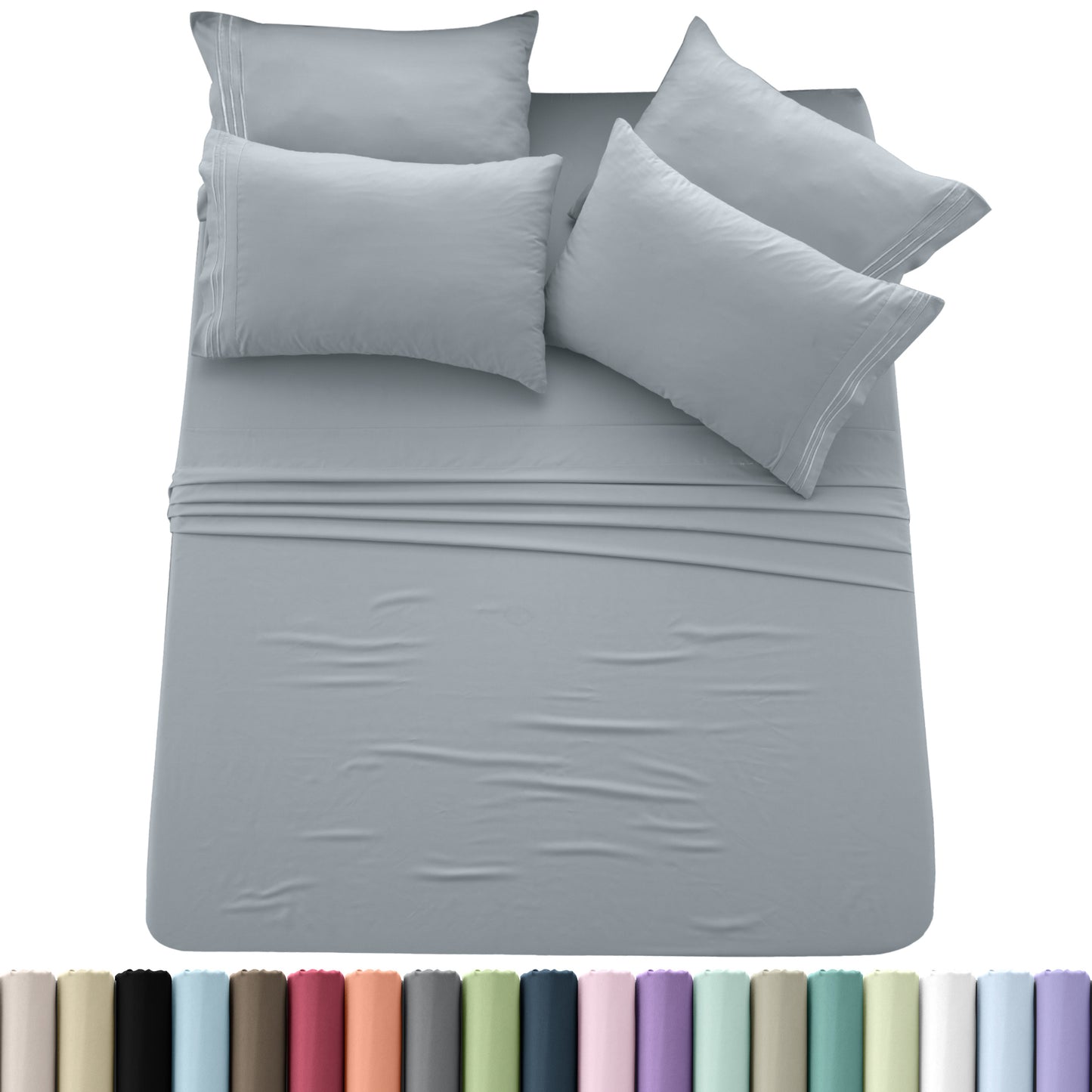 Brushed Microfiber Sheet Set 6pcs – Soft Fade-Resistant Bedding 20 Colors Twin Twin XL Full Queen King Cal King Fitted Flat Pillowcases