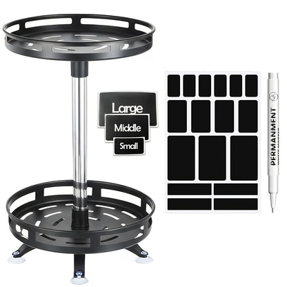Lazy Susan Turntable Organizer Metal Rotating Spice Rack 1 2 3 Tier for Cabinet Kitchen Countertop Pantry Bathroom – Spinning Storage Rack with Suction Cup Feet & Labels