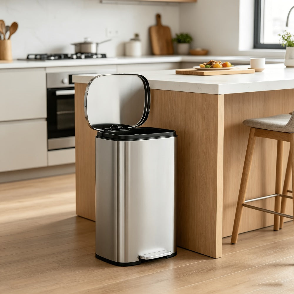 Stainless Steel Trash Can with Pedal & Removable Inner Bucket Fingerprint-Proof Kitchen Garbage Can with Hinged Lid – 5L / 30L / 50L / 13 Gallon for Kitchen, Home & Office