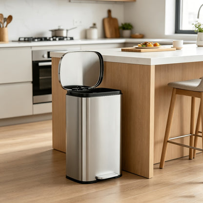 Stainless Steel Trash Can with Pedal & Removable Inner Bucket Fingerprint-Proof Kitchen Garbage Can with Hinged Lid – 5L / 30L / 50L / 13 Gallon for Kitchen, Home & Office