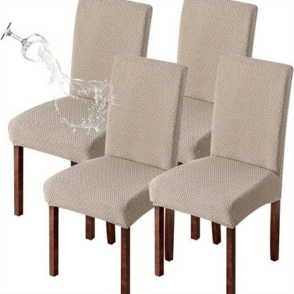 Dining Chair Covers Set of 4 6 Waterproof Stretch Parson Chair Slipcovers - Polar Fleece Jacquard Elastic Band Fit Kitchen Dining Room Chair Protector, 7 Colors, Beige Black Khaki Burgundy Gray