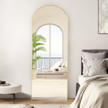 Full Length Floor Mirror with Stand – Arched & Rectangular Full Body Mirror, Aluminum Alloy Frame, Shatter-Proof Nano Glass, Bedroom Living Room Cloakroom Wall Leaning Mirror