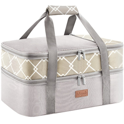Insulated Casserole Carrier for Hot or Cold Food - Casserole Dish Carrying Case with Leak Proof Aluminum Foil Lining Fits 9x13 Baking Dish, Portable Food Warmer Bag for Potluck Picnic Cookout and Party, Single or Double Decker in 5 Colors