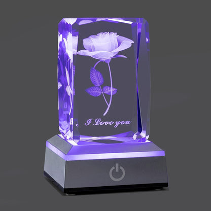 Rose Crystal LED Night Light – Colorful Floral LED Sign Lamp, Romantic Desk Light for Bedroom Vanity, Unique Gift for Girlfriend Wife Mom on Women's Day Anniversary Birthday (4 Styles)