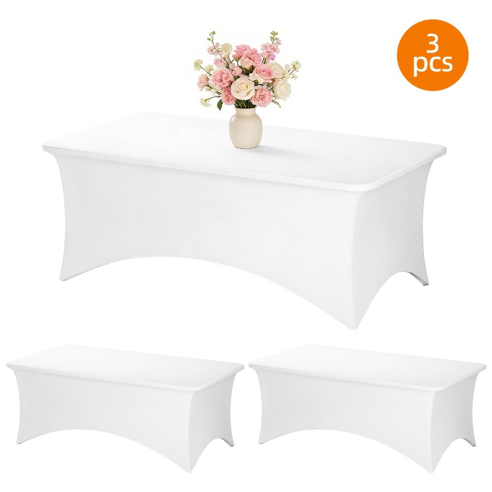 Spandex Stretch Fitted Tablecloths 2pcs 3pcs – 4ft 6ft 8ft Rectangular Elastic Table Covers, Wrinkle-Resistant in Black & White for Wedding, Banquet, Trade Show, Graduation & Party Decoration