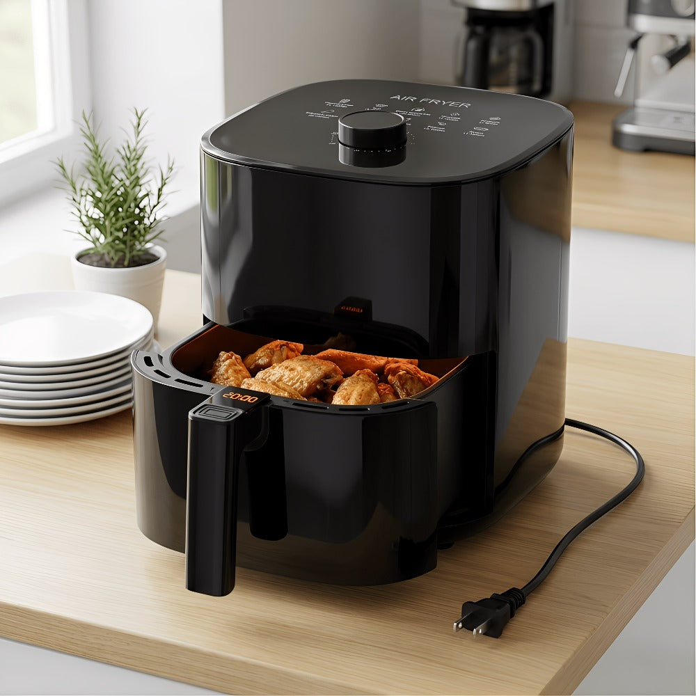 Air Fryer 8-in-1 with LED Touchscreen, 6QT Large Capacity Electric Hot Air Oven, 1350W 360° Hot Air Circulation, Non-Stick Fry Basket, Heat-Insulated Handles, 8 Cooking Presets for Home Kitchen