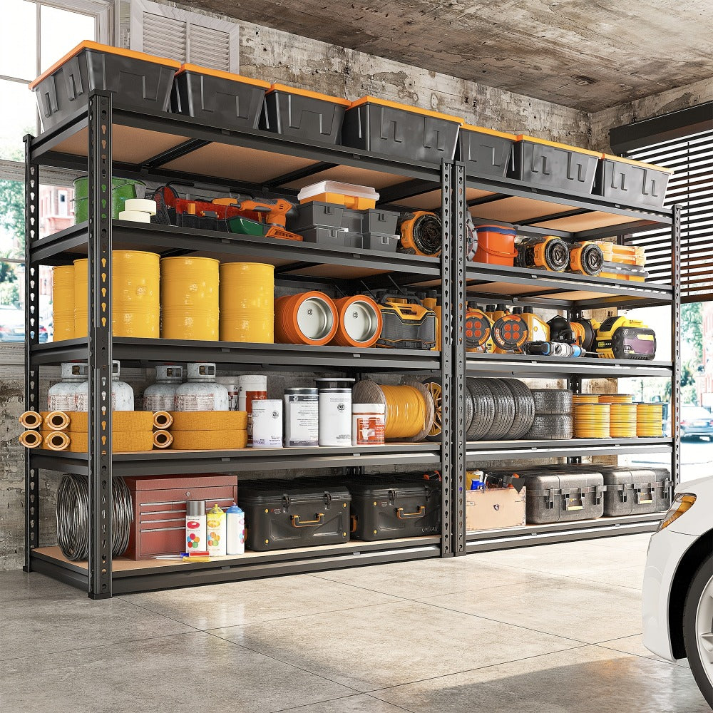 5-Tier Heavy Duty Garage Shelving Unit 2000LBS – Metal & Wood Storage Shelves, Adjustable Utility Rack for Garage, Basement, Pantry, Warehouse, Kitchen & Office, Tool-Free Assembly, Black