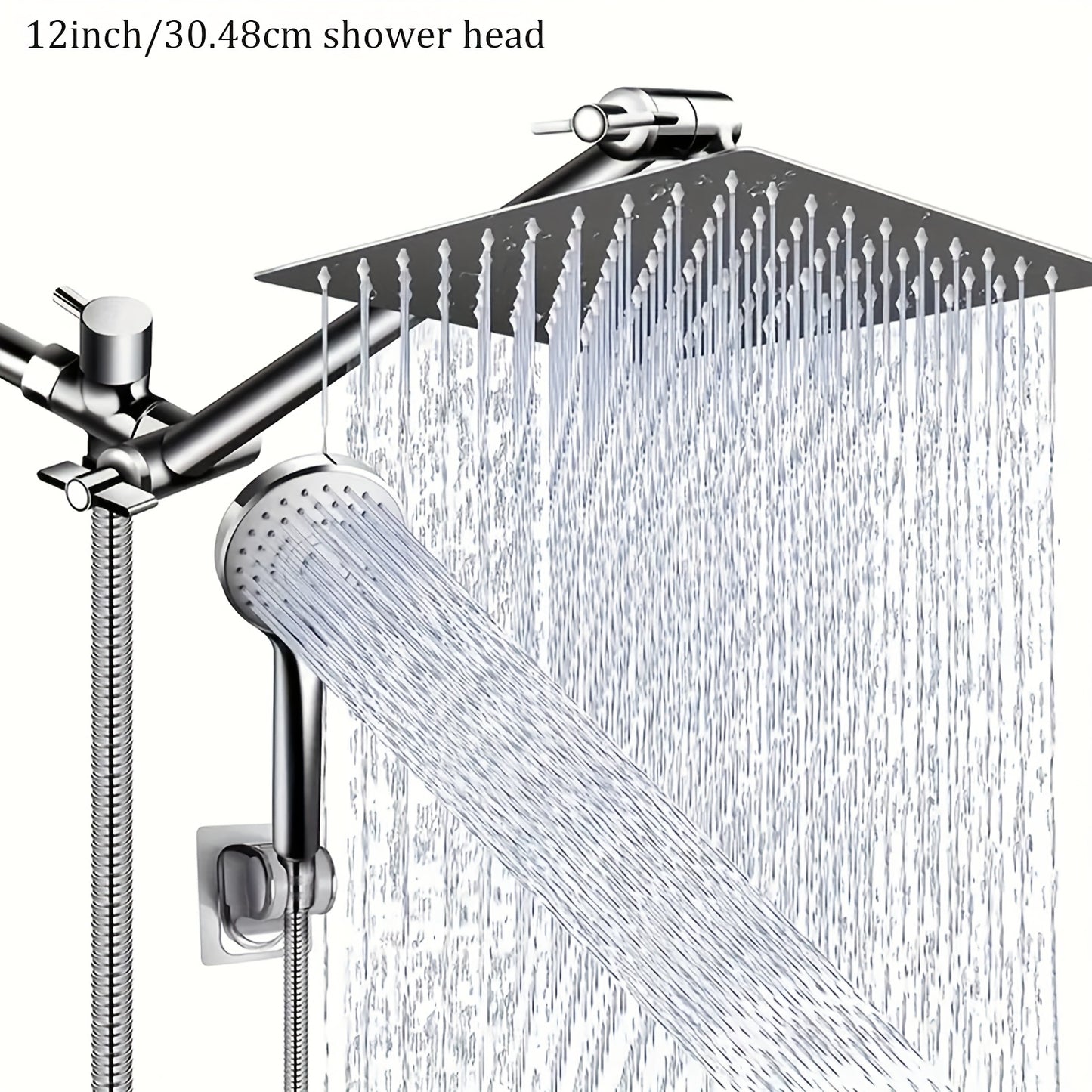 Rain Shower Head with Handheld Spray Combo 8 10 12 Inch High Pressure Rainfall Showerhead Adjustable Arm Wall Mount Chrome Black Bathroom