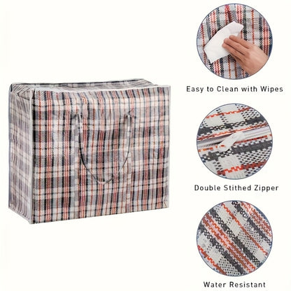 Large Moving Storage Bags 3 Pack Heavy Duty Reusable Zipper Organizer Bags for Clothes Bedding Blankets, High Capacity Checkered Fabric Bags for Home Moving Closet Organization Holiday Decor Storage