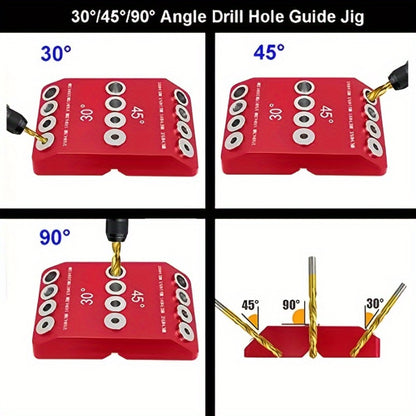 Metal Drill Guide Jig 30° 45° 90° with Allen Wrench – Precise Multi-Angle Drilling for Cable Railing, Lag Screw, Deck Post & Stair Handrail Installation