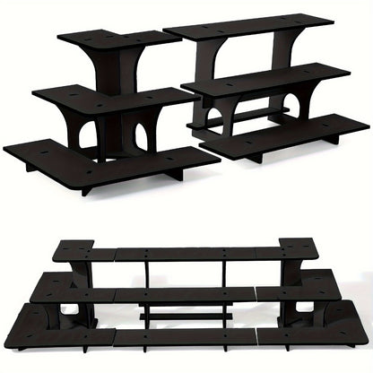 3-Tier Wooden Corner Display Stand Set of 3 Portable Shelf Rack for Retail Tabletop & Countertop - Craft Show, Farmers Market & Trade Show Small Product Display Rack, Vintage Black Wood Organizer