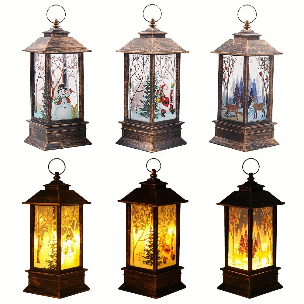 Christmas Lantern Candlestick Nightlight Set 3pcs – Santa Snowman LED Table Decoration Light Battery Operated Holiday Home Decor