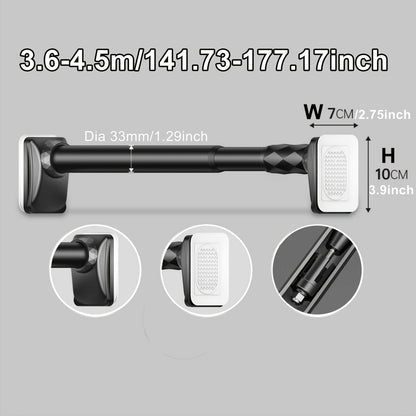 Telescopic Curtain Rod No Drill 15.75"-196.85" Adjustable Shower Curtain Rod 33mm for Large Windows