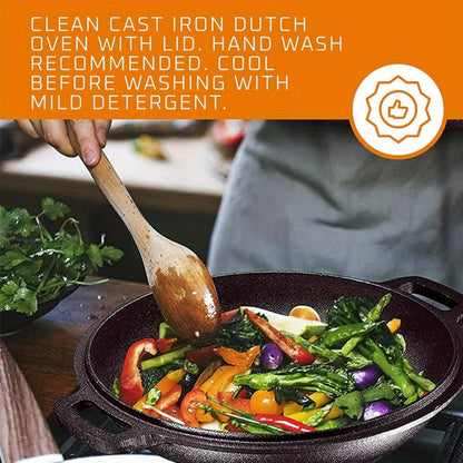 Cast Iron Dutch Oven Set – 6.1QT Deep Pot + 1.9QT Frying Pot, 2-in-1 Cookware with Silicone Handles, Iron Frame & Scraper, Oven, Stovetop, Induction & BBQ Compatible, 6-Pack Bundle