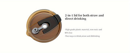 Glass Coffee Cup with Straw 14 Oz – BPA-Free Glass Travel Mug & Water Bottle for Men & Women – Tumbler for Coffee, Juice & Office Use – Easy to Clean – Brown & Dark Green