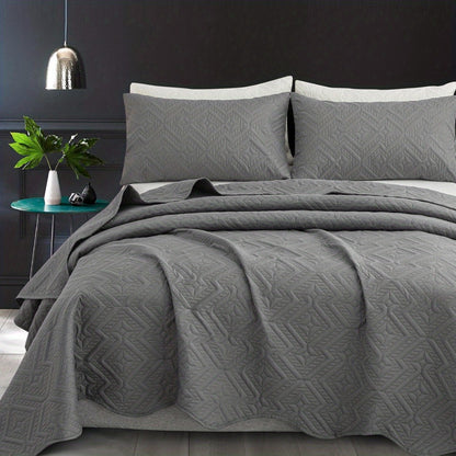 Bedspread Set 3 Piece Striped Rhombus Pattern Soft Breathable Bed Cover with 2 Pillowcases Lightweight Comforter Alternative Bedding Set for Bedroom Dorm Room