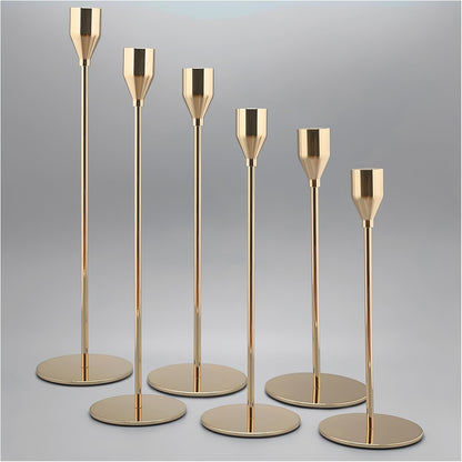 Taper Candlestick Holders Set of 6 - Decorative Metal Candle Holder Stand for Home Decor Wedding Dining Table Centerpiece Party Anniversary Event, Gold Rose Gold Black (Candles Not Included)